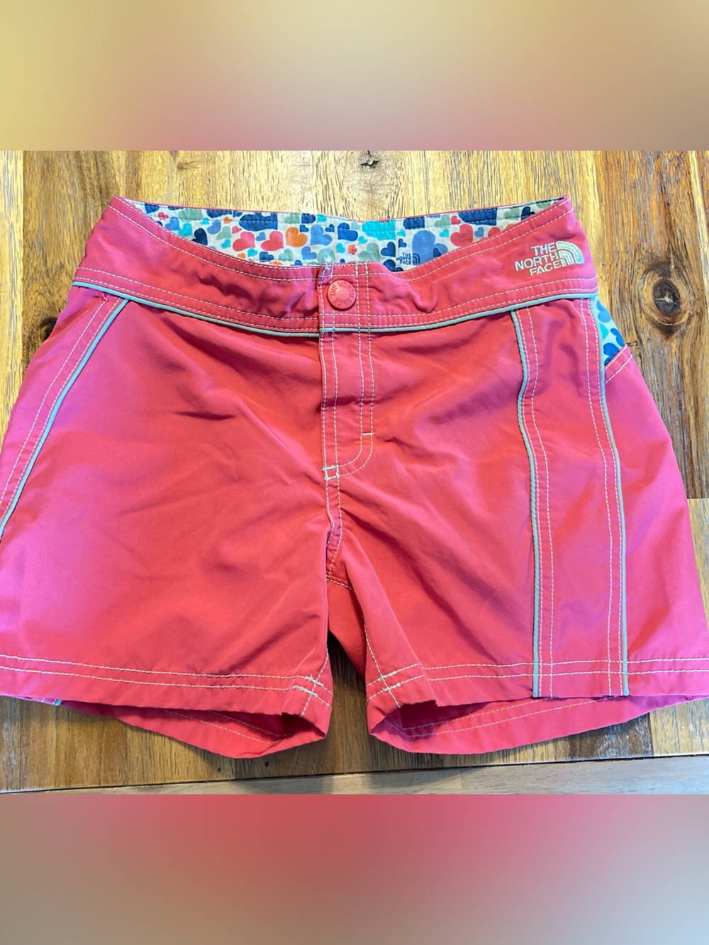 The North Face Kids Pink Swim Shorts with Heart-Print Liner